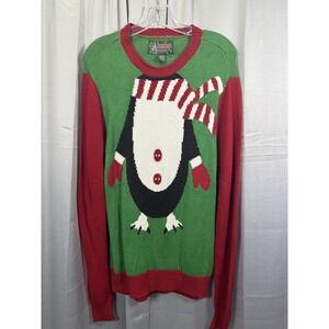 Ugly Christmas Sweater Sweater Small Green Red Penguin Pullover Knit